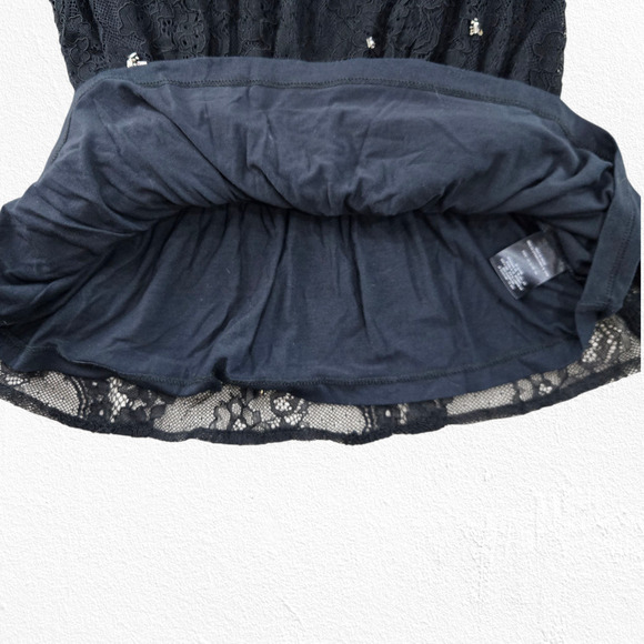 Meadow Rue Black Lace Peplum Tank Top Beaded Sleeveless Blouse Size Medium - Picture 4 of 10